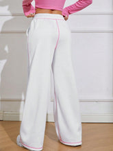 Drawstring Waist Contrast Piping Wide Leg Pants SS24